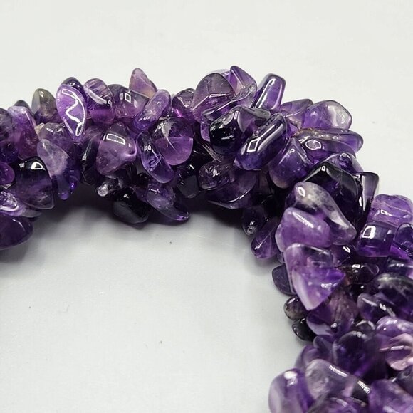 Amethyst Chip Bracelet Pair One Size Stretchy Purple Semi-Precious Stone Chunky - Picture 5 of 8